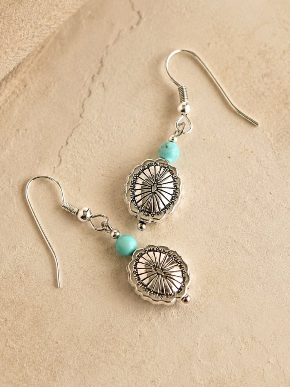 Turquoise Western Silver Dangle Earrings